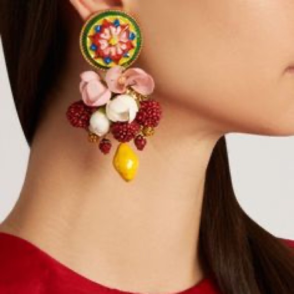 ❤️DOLCE & GABBANA 'Carretto' Earrings with Flowers Fruits Italy vibes $1200